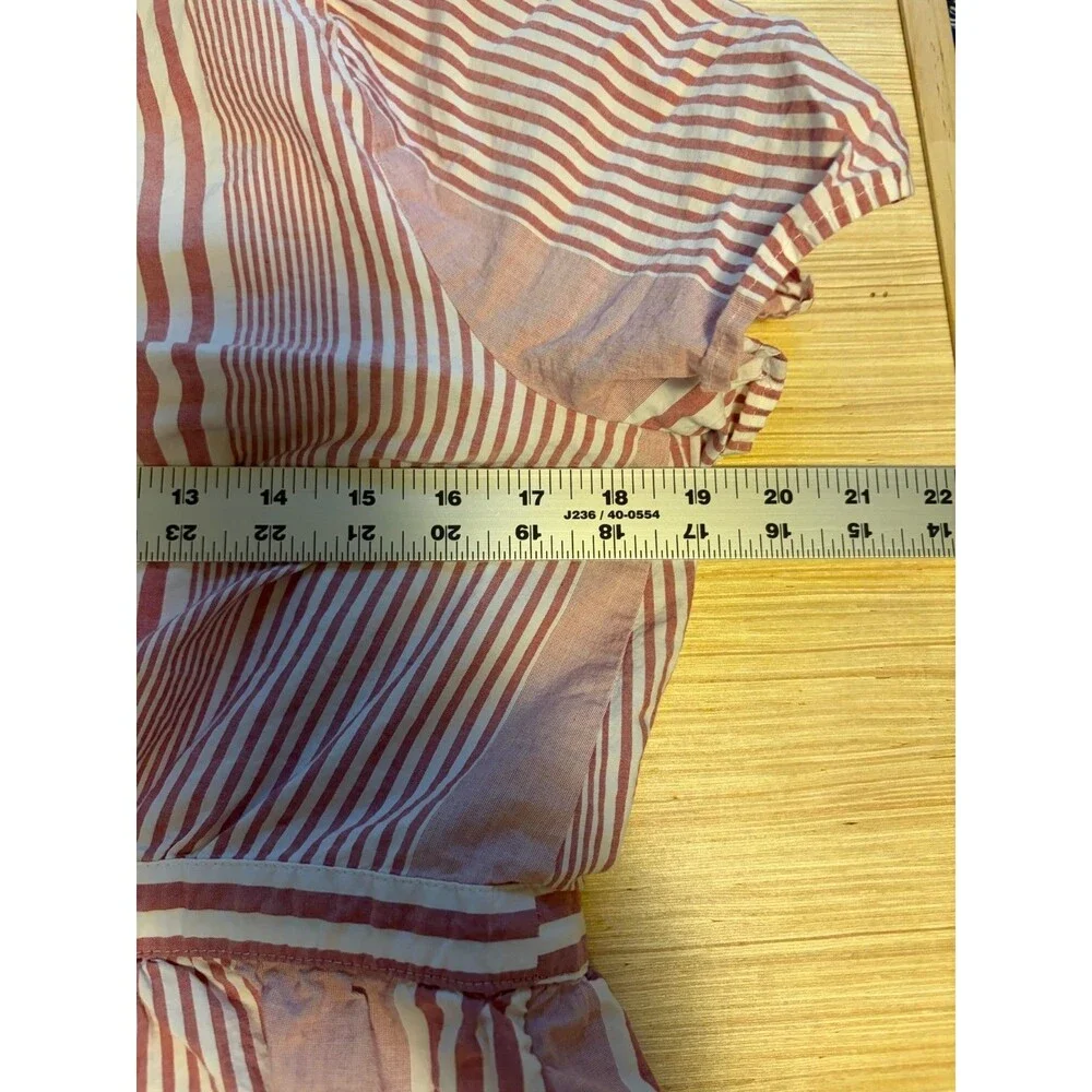 Madewell Womens M Pink White Stripe Wrap Peplum Blouse Cotton Tie Waist